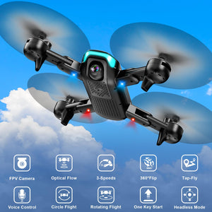 Drone with 1080P Camera for Beginners, Foldable, Altitude Hold, Gestures Selfie, Waypoint Fly, Headless Mode, 2 Batteries