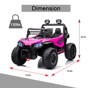 24V Ride On UTV with Remote Control for Girls Boys, 4X4 4WD Off-Road Ride on Car, Rechargeable Kids Electric Vehicle, Pink