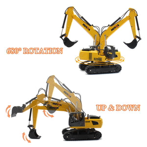 RC Semi Truck & Excavator Toy Set, 2.4Ghz Remote Control Flatbed Truck with Excavator Toys, 1:24 RC Semi-Trailer