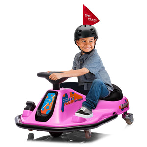 24V Electric Drifting Go Kart for Kids, Outdoor Ride On Toy, High/Low Speed Switch, Electric Go-Kart for Ages 3+ (Pink)