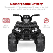 Load image into Gallery viewer, 12V Kids Ride-On Electric ATV, 4-Wheeler Quad Car Toy w/Bluetooth Audio, 3.7mph Max Speed - Black

