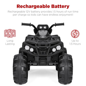 12V Kids Ride-On Electric ATV, 4-Wheeler Quad Car Toy w/Bluetooth Audio, 3.7mph Max Speed - Black