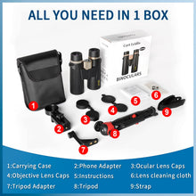 Load image into Gallery viewer, Cert Leidis HD 8x42 Binoculars for Adults High Powered Phone Adapter Tripod
