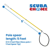 Load image into Gallery viewer, Scuba Choice 5' (Two-Piece) Fiberglass Travel Pole Spear, 3 Speartip Set (12" Paralyzer, Single Barb &amp; Lionfish Tip) w/Black Hawaiian Sling &amp; Carry Bag, Ice Spearfishing &amp; Underwater Hunting Gear

