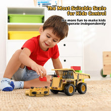 Load image into Gallery viewer, 9 Channel Remote Control Dump Truck Toy with Lights and Sounds Effect, 1:18 RC Construction Vehicles Trucks
