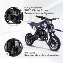 Load image into Gallery viewer, 50CC Gas Dirt Bike, Off-Road Mini Bike with 2 Stroke, Motorcross Pocket Bike Push Start (Blue)
