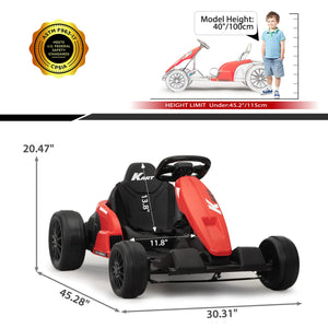 24V Electric Drifting Go Kart for Kids, Electric Ride On Toy w/85 * 2 Motors, 8mph Max Speed, Safety Belt, Music, Horn, USB (Red)