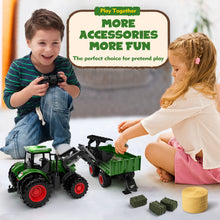 Load image into Gallery viewer, Remote Control Tractor Toy, Kids RC Tractor Set &amp; Truck and Trailer Front Loader - Metal Car Head/8 Wheel/Light, Toddlers Farm Vehicle Toys
