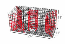 Load image into Gallery viewer, OceanBuilt Pinfish Trap – 24" x 11" x 11" Medium Bait Fish Trap – 1" Mesh Wire Trap with Dual Throats and Full-Length Baitwell – Saltwater Live Bait Trap for Pinfish
