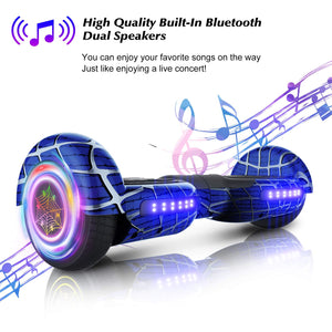 Spider-Pattern Hoverboard for Kids Ages 6-12, with Bluetooth Speaker and LED Lights 6.5" Hover Board, UL2272 Safety Certified (Blue)