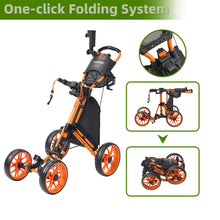 Load image into Gallery viewer, FLAGTAG Golf Push Cart 4-Wheels,Folding Golf Cart, Golf Pull cart with Cup Holder,Umbrella Holder,Cooler Bag, Foldable with one-Click,Handle Height Adjustable,Drink Holder,Walking Push cart
