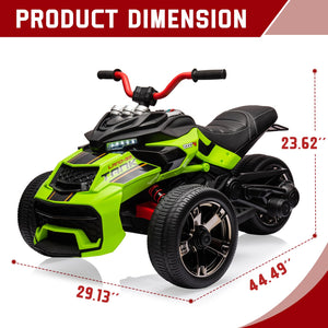 12V Kids Ride On ATV, 3 Wheeler Motorcycle, Rechargeable Battery-Powered ATV Toy Car with Music, Green