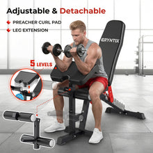 Load image into Gallery viewer, Eryntix Adjustable Workout Bench, 1600LBS Heavy-Duty Weight Bench with Leg Extension/Curl, Preacher Pad, 7-Position Incline/Decline/Flat, ISCC PLUS Certified for Home Gym Full Body Strength Training (Black, M1 Pro)
