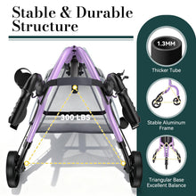 Load image into Gallery viewer, HolyHeal 3 Wheel Walkers for Seniors, Lightweight Rollator Walkers Foldable for Elderly with Cane Hold and Cup Hold, Height Adjustable Aluminum Three Wheel Rolling Walker Mobility Aid, Purple
