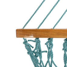 Load image into Gallery viewer, Original Pawleys Island Large Teal DuraCord Rope Hammock – 13 ft. x 55 in., 2-Person, 450 lb Capacity, Oak Spreader Bar, Zinc-Plated Hardware, Handcrafted in the USA
