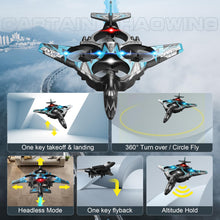 Load image into Gallery viewer, Remote Control Drone for Kids, Gesture RC Stealth Raptor Airplane, Quadcopter Fighter Jet with Light/Spray/360° Flip (3 Batteries/984ft)
