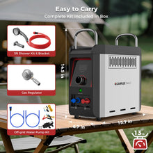 Load image into Gallery viewer, CAMPLUX Nano 3 Portable Propane Water Heater with Pump Kit, Compact &amp; Lightweight Design, Quick Connect Pump Cables &amp; Extension Hoses, Outdoor Camping Shower for Off-Grid Cabin, Hiking, RV
