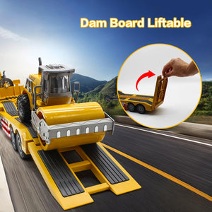 RC Semi Truck with Trailer, 1:24 RC Semi-Trailer Engineering Tractor with Sound and Lights, 2.4Ghz Remote Control Flatbed Truck