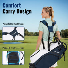 Load image into Gallery viewer, Camboke 15-Way Golf Stand Bag, Lightweight Golf Bag with Full-Length Dividers&amp;Rubber Top, Golf Club Carry Bag with Cooler Pocket, Dual Strap, Rain Hood for Men Women (Navy/White)
