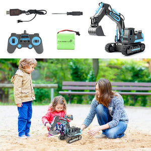 E Remote Control Excavator Toy 2 Batteries Digger Hydraulic Construction Vehicles RC Trucks Toys