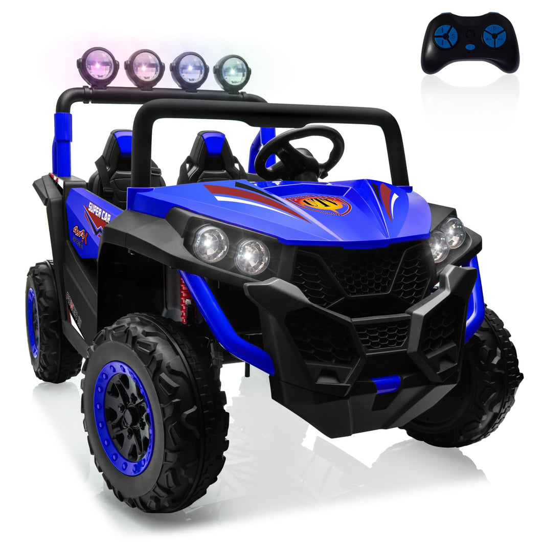 2 Seater Ride on Car Truck,24V Electric Vehicle Car for Kids 3-8 Years,200W Motors,4 Shock Absorbers, Music Play (Blue)