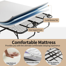 Load image into Gallery viewer, RAOGIE Deluxe Folding Bed with 5" Memory Mattress, 75"x54" Portable Bed for Adults, Roll Away Foldable Beds on Wheels for Guest,Hideaway,Save Space
