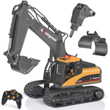 Load image into Gallery viewer, 3 in 1 Remote Control Excavator Toy 1/14 Scale RC Excavator, 15 Channel Upgrade Full Functional Construction Vehicle (Yellow/Black)
