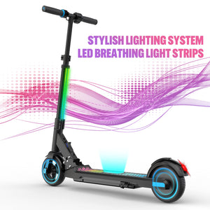 Foldable Electric Scooter for Kids Ages 6-12, Up to 9.3 MPH & 5 Miles, LED Display, Colorful LED Lights, Lightweight (Black Pink)
