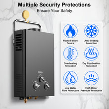 Load image into Gallery viewer, Outdoor Tankless Propane Water Heater 1.58GPM 6L Portable Gas Water Heater with Handle &amp; Overheating Protection, Instant Hot Water for Camping RV Cabin Boat Barn - Black
