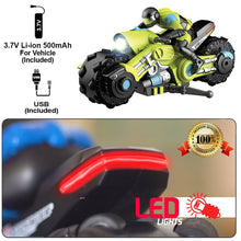 Load image into Gallery viewer, Imports 2.4Ghz RC Motorcycle Remote Control Stunt Drift Bike Racing Vehicle - 1/10 R/C High Speed Cyclone Motorbike (Green)
