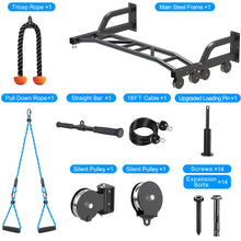 Load image into Gallery viewer, SELEWARE 48'' Heavy Duty Pull Up Bar with Cable Pulley System - Black
