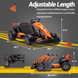 24V Electric Go Kart, Licensed Drift Kart, Length Adjustment, LED Light, Crazy Cart for Kids Ages 6+, 400W Motor, Max Loads 130 LBS