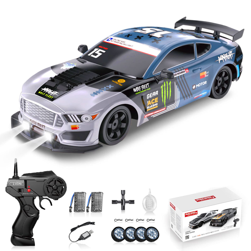 RC Drift Car 2.4GHz 1:16 Scale 4WD High Speed Remote Control Cars Vehicle with LED Lights Two Batteries and Drifting Tires