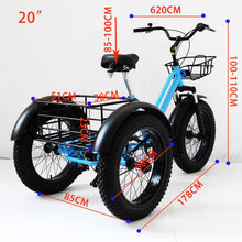 Load image into Gallery viewer, Adult Tricycle 20 Inches, Blue Fat Tire Trikes, Family Transport Off-Road Three-Wheeled Bicycles, Cruise 3 Wheel
