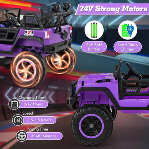 24V 2 Seater Ride on Car for Kids, 2WD/4WD Battery Powered with Remote Control, Music, USB, MP3, Spring Suspension (Purple)