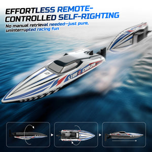 Fast Brushless RC Boat, 30+ mph 3S Remote Control Racing Boats with Metal Servo & LED Light, Capsize Recovery,2.4Ghz Speed Boat