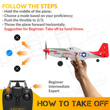 Load image into Gallery viewer, 4 Channel Remote Control Airplane 2.4Ghz RC Plane with 3 Modes - Ready to Fly P51 Mustang RC Airplane RTF for Beginners Adults (Red)
