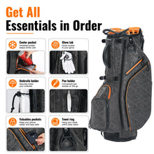 Load image into Gallery viewer, Camboke 15-Way Golf Stand Bag, Lightweight Golf Bag with Full-Length Dividers&amp;Rubber Top, Golf Club Carry Bag with Cooler Pocket, Dual Strap, Rain Hood for Men Women (Camo/Orange)
