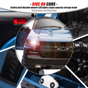 24V Kids Electric Vehicle Baby Car Licensed Chevrolet Silverado 2 Seater Ride On Toy with Remote, LED Lights, MP3, Bluetooth for Boys and Girls, Blue