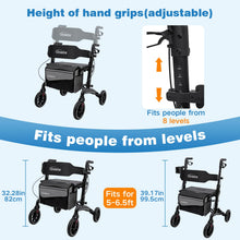 Load image into Gallery viewer, Rollator Walker for Seniors/Adults Foldable Rolling Walker with Seat 330 lbs Capacity 4 Big 8 inch Wheels Hand Grips Adjustable Height Lightweight Carbon Fiber Walker 7206(Black)
