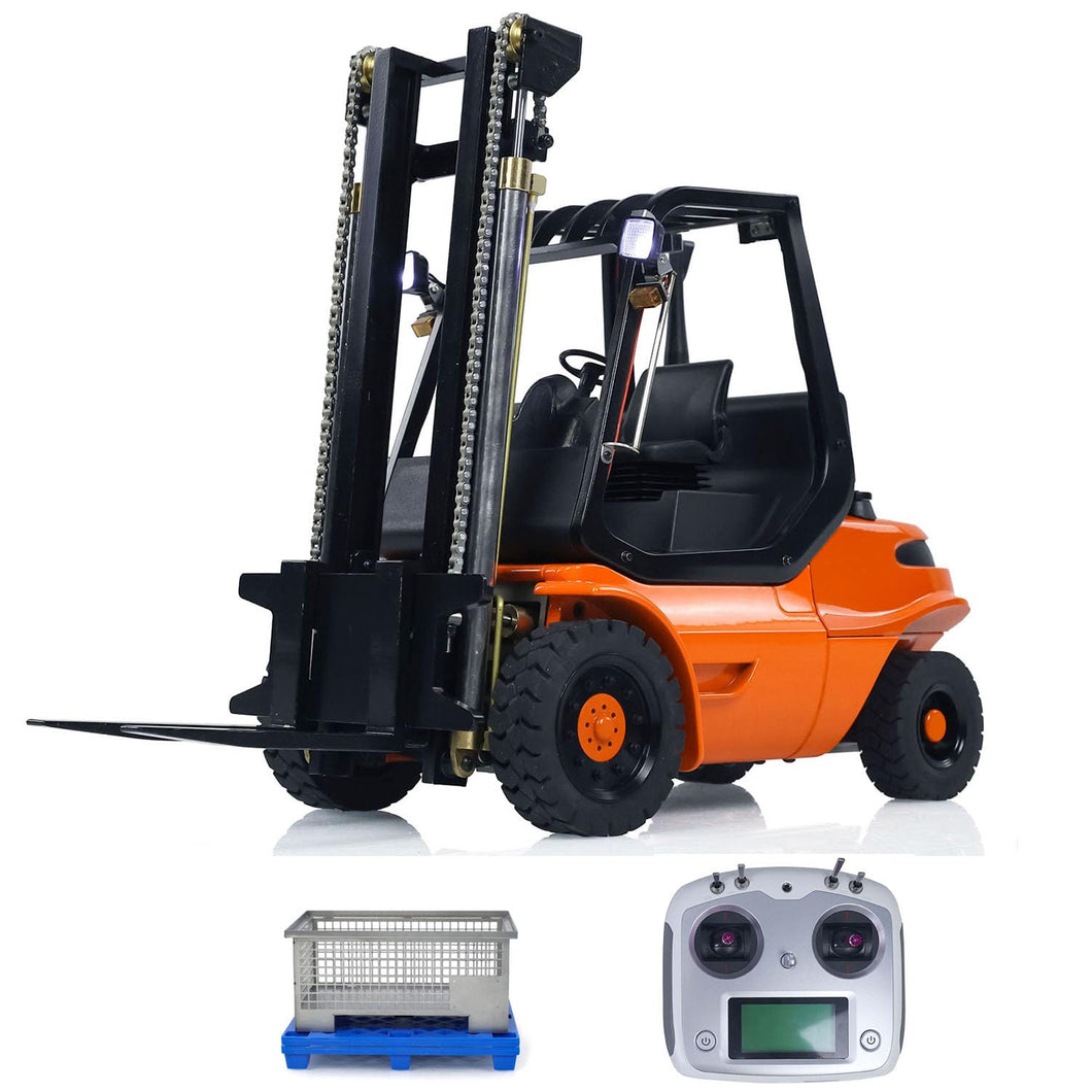 1/14 RC Hydraulic Forklift Model Metal RC Wheeled Transfer Construction Vehicles Model Sound Light I6S Radio Controller