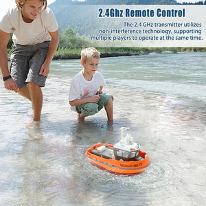 RC Boat, 1/72 RC Tugboat for Pools and Lakes, High-Speed Remote Control Boat with 40 Mins Play Time and Low Battery Reminder for Kids and Adults