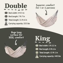 Load image into Gallery viewer, LA SIESTA® Flora Classic Cotton Hammock &amp; TreeMount, Hammock &amp; Tree Straps for Beams Posts - Indoor Outdoor Hammock, Extra Large Patio Hammock Bed Portable Hammock, 2 Person Hammock - King, Zebra
