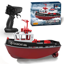 Load image into Gallery viewer, RC Boat, 1/72 RC Tugboat for Pools and Lakes, 2.4Ghz High-Speed Remote Control Boat with LED Lights and Low Battery Alarm for Kids and Adults
