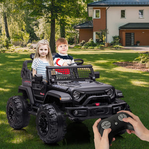 24V Kids Ride On Car with Remote Control, 2 Seats 20“ Extra Large Seat Wide Truck, 7Ah Battery Electric Vehicle (Black)