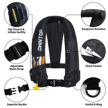 Load image into Gallery viewer, Owntop Automatic/Manual Inflatable Vest, Manual Convertible Option, Low Profile, Zipper Closure, Inflatable Fishing Jacket for Kayaking, Boating and Fishing, 24g CO2 Cylinder Included
