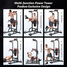 Load image into Gallery viewer, Power Tower Dip Station Pull Up Bar for Fitness Home Gym Workout,Multi-Function Adjustable Height Fitness Strength Training Exercise Equipment,with Power Elastic Ropes
