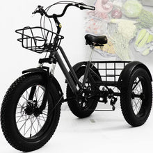 Load image into Gallery viewer, Fat Tire Trikes 7 Speed Adult Tricycle 20 inchs, Black 3 Wheel Bikes with Large Basket, Cruiser Bike for Women/Men, Adult Trike
