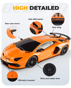 Remote Control Car Licensed RC Car, 1:24 Lambo Toy Car for Kids, Lambo SVJ Remote Control Model Car Electric (Orange)