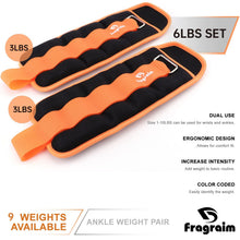 Load image into Gallery viewer, Ankle Weights for Women, Men and Kids - 3 LBS x 2 Strength Training Wrist/Leg/Arm Weight (Orange)
